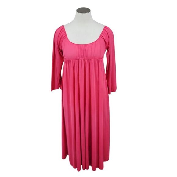 Vintage Nylon Empire Waist Tie Back Nightgown Pink Long Sleeves Women's Plus Sz - Picture 1 of 9